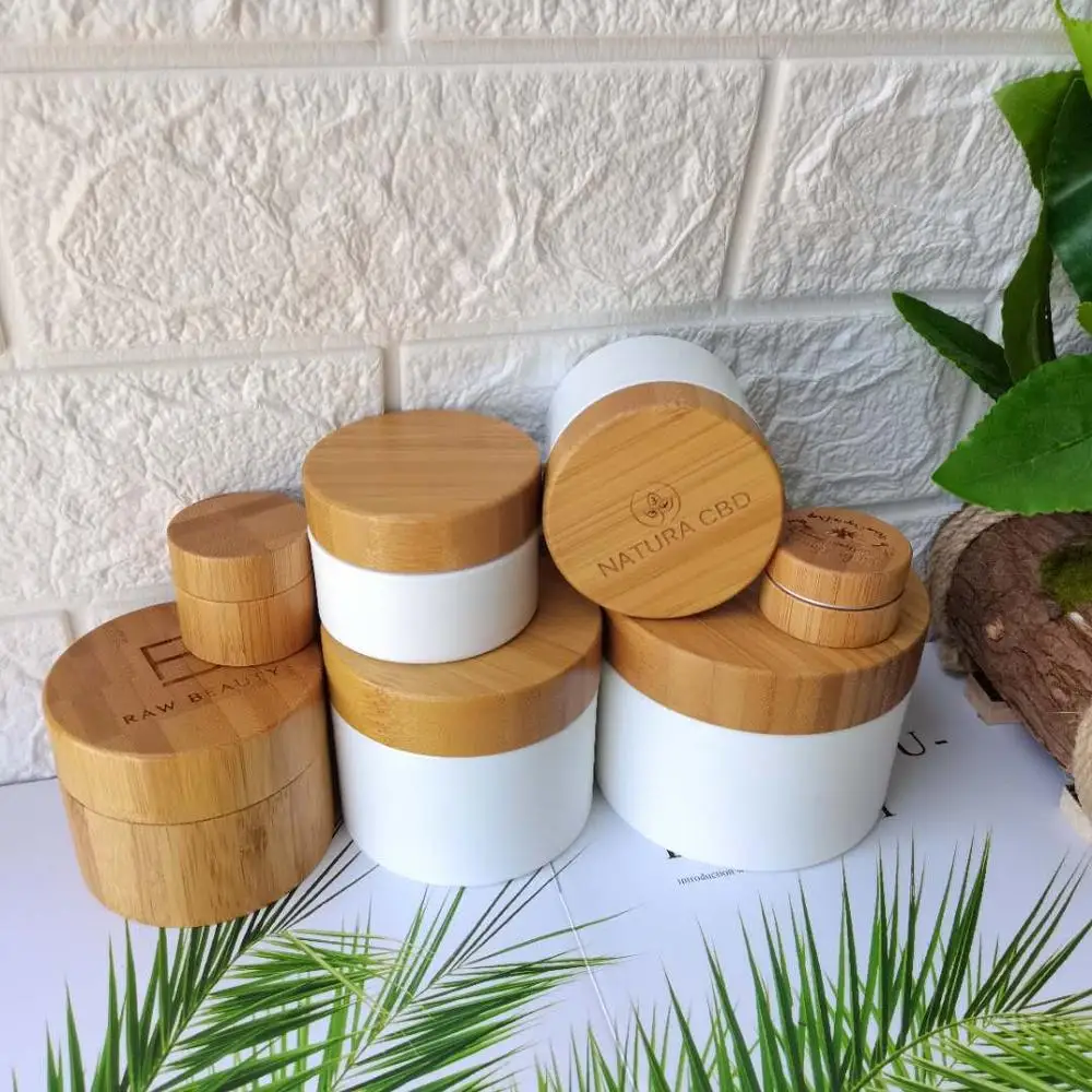 

Refillable Bottle 10g 30g 50g 100g 150g White PP Plastic Jar with Bamboo Lid cute makeup container