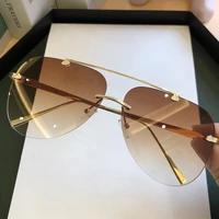 2021 sunglasses for men vintage rimless alloy aviation pilot brand gradient sun glasses female metal oval shades black brown