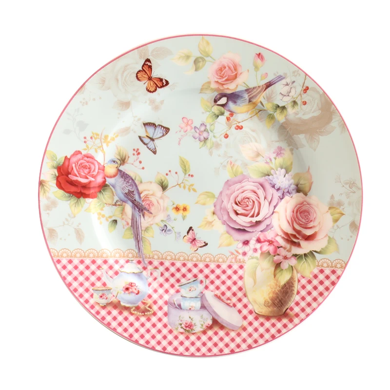 

Europe Bone China Cake Dishes and Plates Porcelain Pastry Fruit Tray Ceramic Tableware Steak Dinner Dish Decoration 8-inch Dish