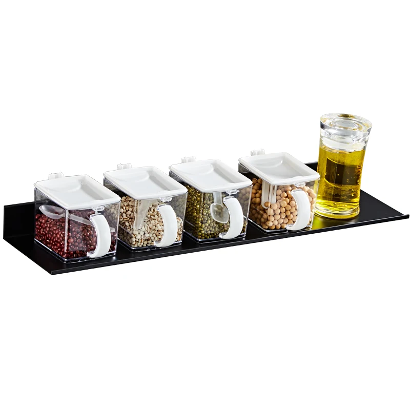 

Punch-free black kitchen seasoning shelf space aluminum rack wall-mounted kitchen hardware kitchen shelf MJ1019