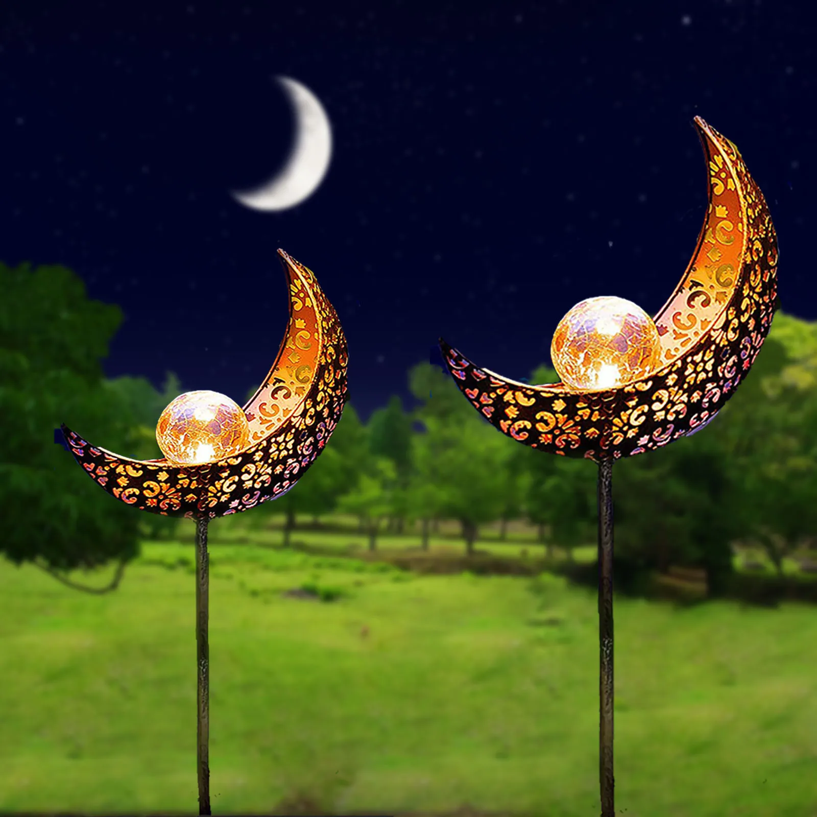 

2pcs Led Solar Moon Light Outdoor Iron lampCourtyard Garden Landscape Lawn Path Art Decoration New Style
