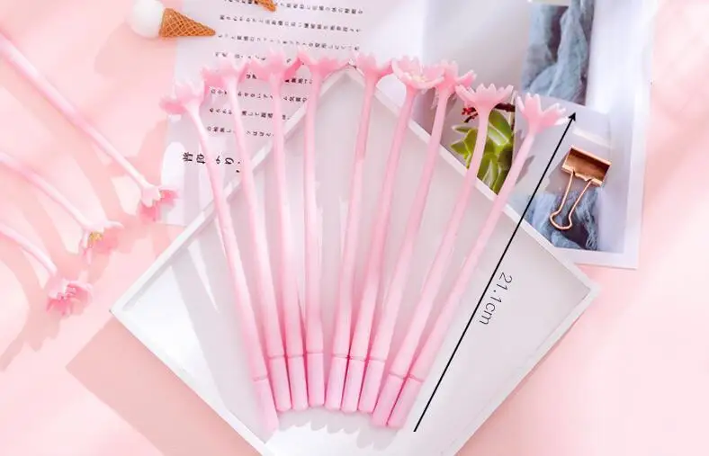 1 Piece Lytwtw's Silicone Pink Creative Cute Cherry Blossoms Flower Stationery Office School Supplies Gift Simulation Gel Pens