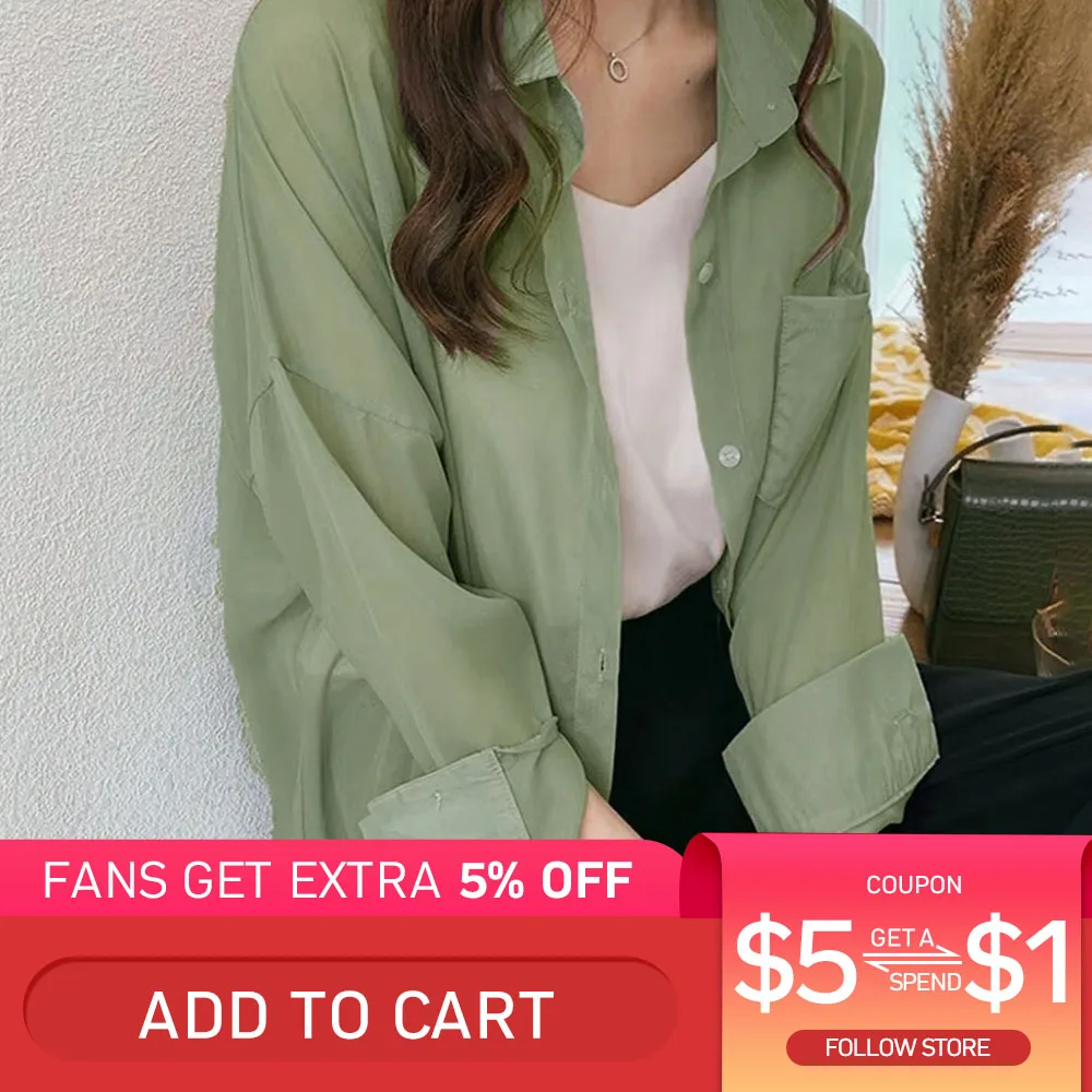 Женская блузка с длинным рукавом Повседневная простая зеленая в Корейском стиле