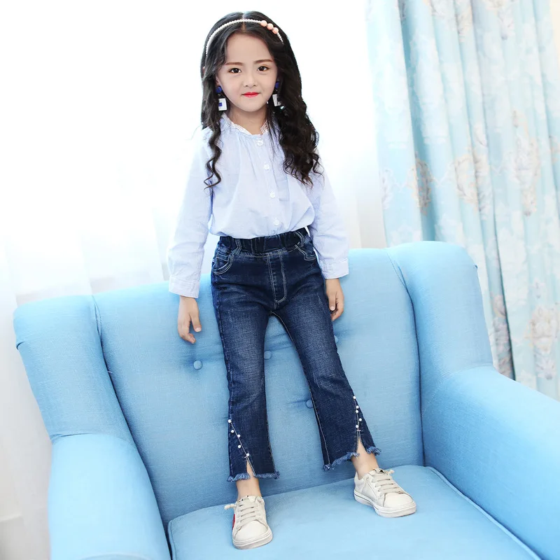 Детские джинсовые штаны рваные джинсы для девочек детские леггинсы с бисером