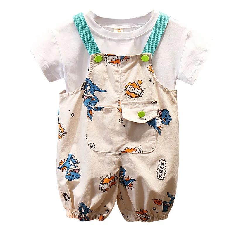 

Summer Boys and Girls Overalls Foreign Style Baby Kids Cotton Dinosaur Short-sleeved Two-piece Suit Children's Clothing GBT25