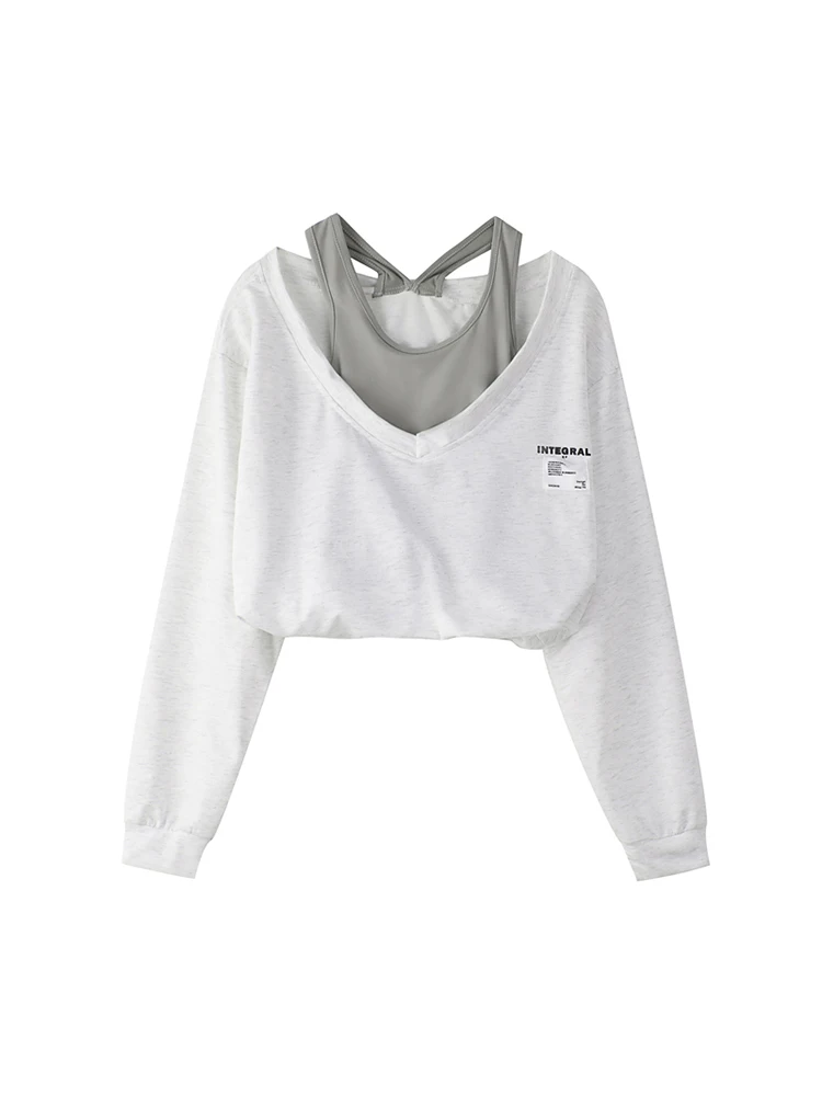 Корейский модный женский короткий Топ без бретелек с имитацией двух частей в