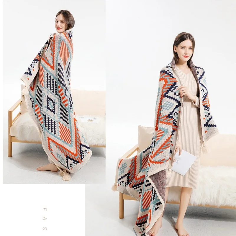 

Покрывало для дивана, вязаное одеяло, этническое кондиционируемое одеяло, одеяло для сна с кисточками, одеяло для отдыха, одеяло