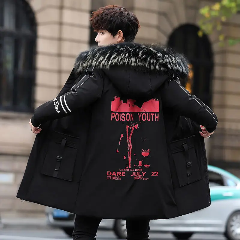 Winter Men Thicken Warm Parka Men Casual Long Outwear Hooded Fur Collar Jackets Fashion Print Coat Parkas High Quality clothing