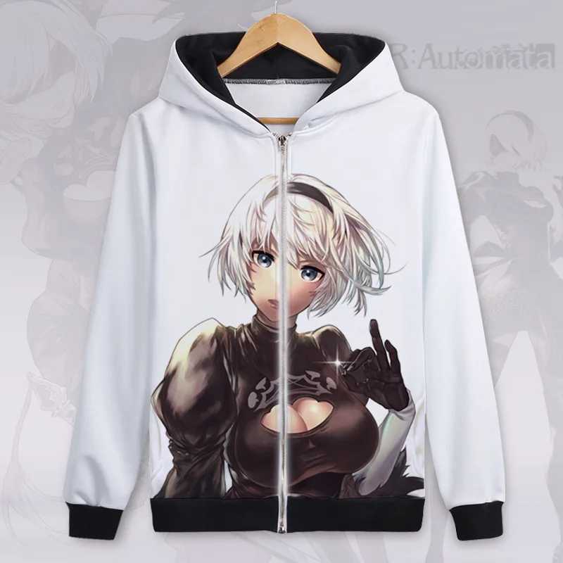 Косплей зимний мужской женский плюс бархатный Белый свитшот 3D принт игра Nier Automata