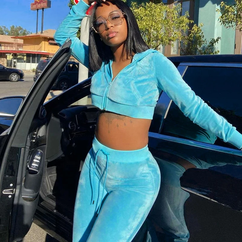 Женский винтажный уличный Бархатный спортивный костюм из 2 предметов