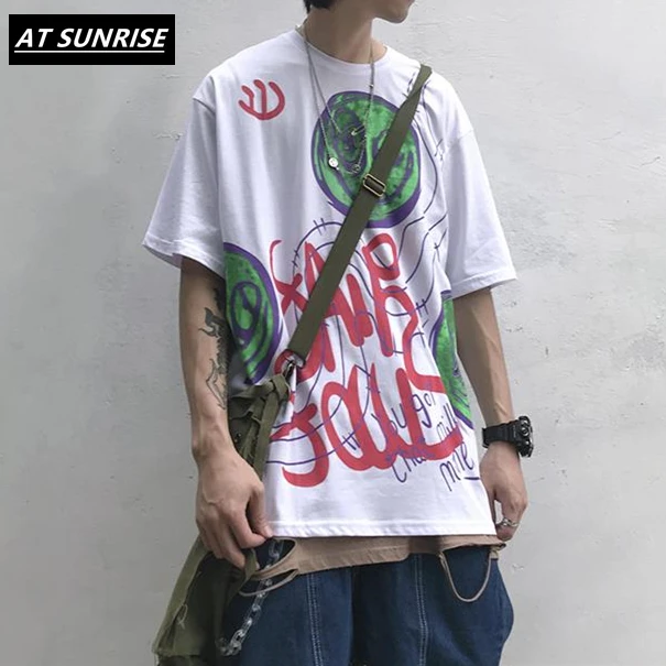 Окрашенные Граффити футболка мужская толстовка хип-хоп Короткие рукава уличная
