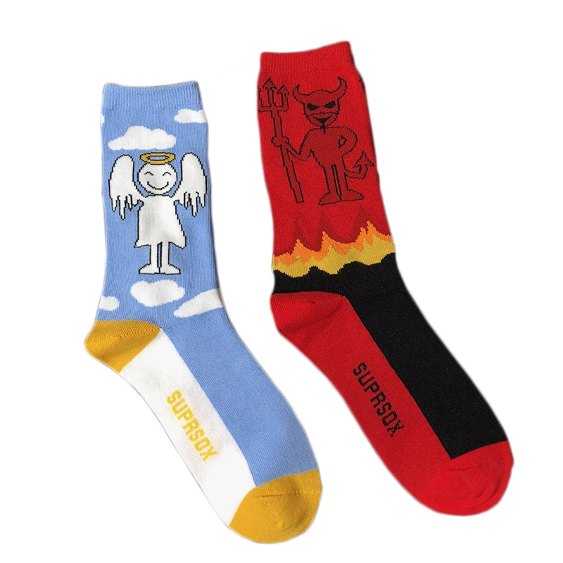 Многоцветный Женские рождественские носки harajuku devil and angel с мультяшным рисунком модные милые подарочные носки Панк хлопок - Цвет: Многоцветный
