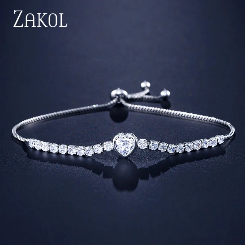 white Color Новинка, Круглый Теннисный браслет ZAKOL для женщин, блестящие браслеты с кубическим цирконием и брелоками, женские свадебные ювелирные изделия, FSBP2140 - Окраска металла: white Color