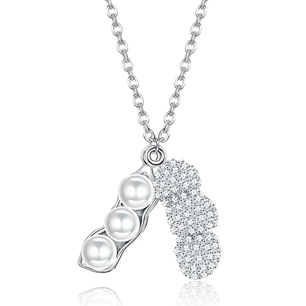 

ZEMIOR 925 Sterling Silver Shiny Full CZ Peanut Pendant Necklaces For Women Elegant Shell Pearl Necklace Female Fine Jewelry