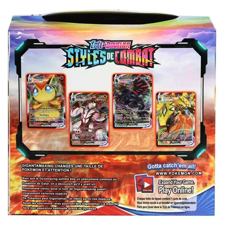 Cartas de Pokemon francesas de 9 Uds., espada y escudo de batalla, caja completamente sellada al por menor, tarjeta de Pokemon de cielo cambiante para regalos de ni&ntilde;os-5