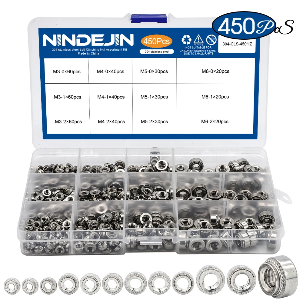 Самоклеящаяся гайка nindjin 450 шт. CLS 304 из нержавеющей стали М3 М4 М5 М6 swage набор