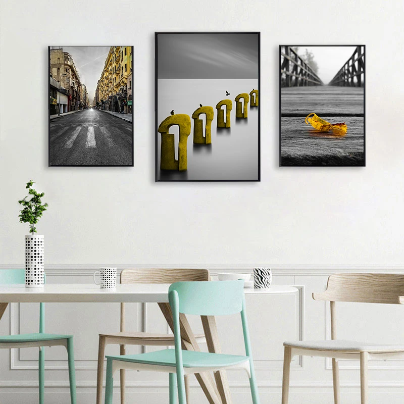 Холст настенная живопись скандинавский принт городская улица и море дерево