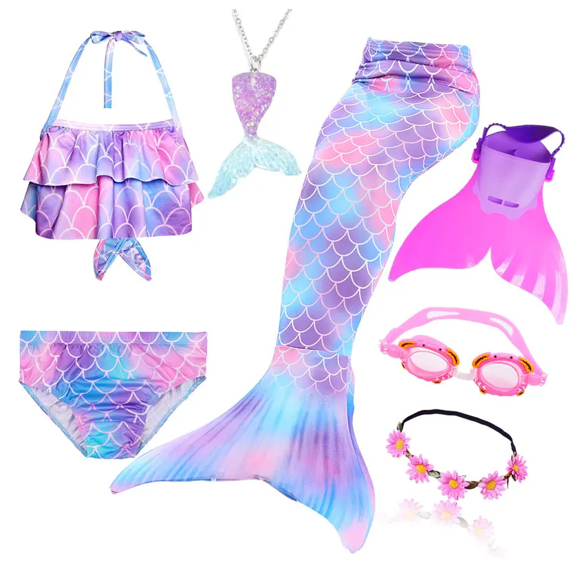 Kids Swimming Mermaid Tail Bikini Set can add with Monofin Flipper Ariel Costumes Cosplay Swimsuit Bathing Suit for Girls - Цвет: Package 1
