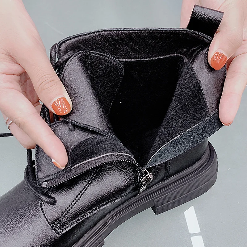 

leather short boots autumn and winter 2020 new plush side zipper leather boots