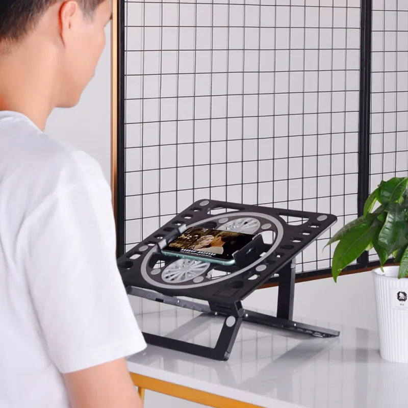 

Computer Stand Cooling Bracket Folded Fashionable USB Charging Cable Simple Solid Color Dual Laptop Holder