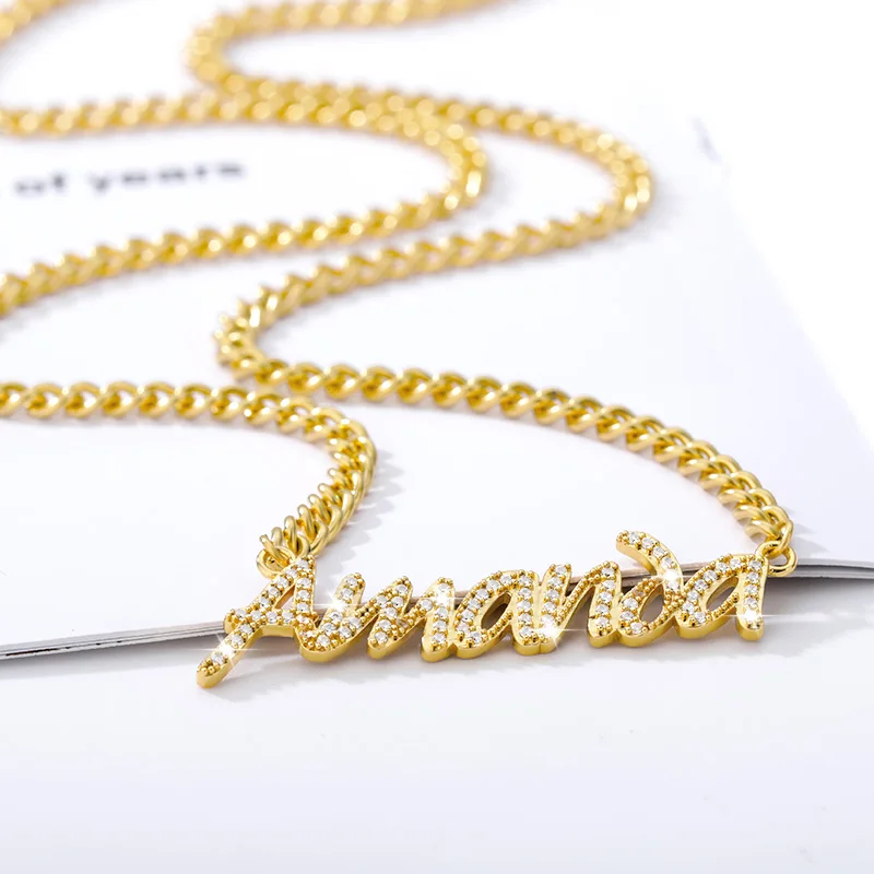 

Custom Zircon Name Necklaces for Women Men 3mm Cuban Chain Personalized Nameplate Pendant Necklace Jewelry Bijoux Femme