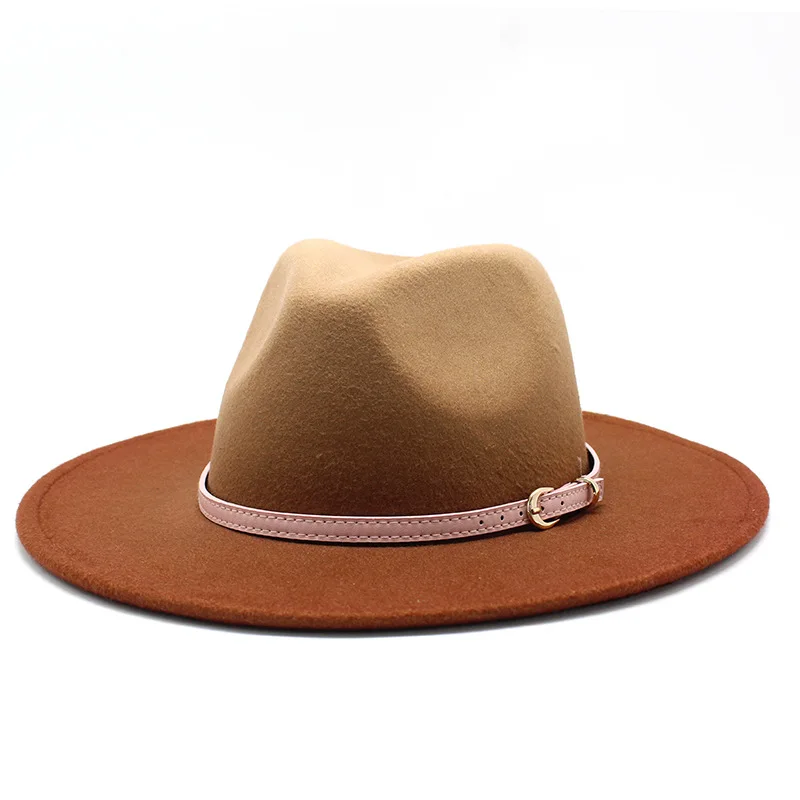 New Newly 2-color gradient Men Wool Jazz Fedora Hat With Leather Ribbon Gentleman Elegant Wide Brim Church Panama Formal Cap | Аксессуары