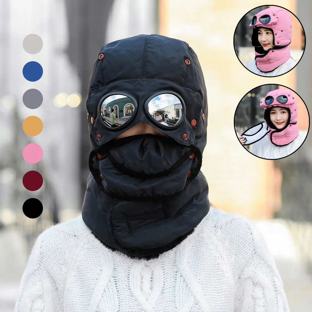 

Men Women Ski Mask Beanie Cap Knit Face Mask Winter Hunting Ear Warm Workout Hat Winter Bomber HatsFur Hat Warm Thickened Ear
