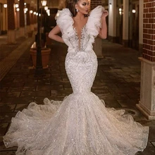 Vestido de noche Formal de encaje, elegante, blanco puro, largo, manga de Organza, Sexy (4)