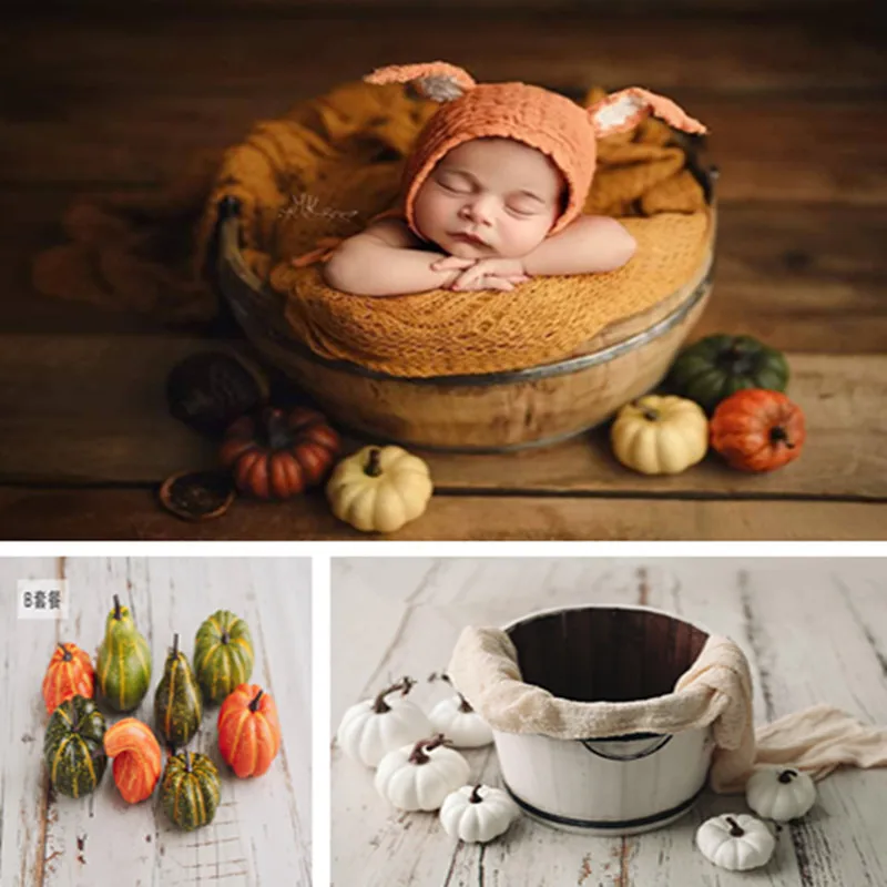 

Newborn Photography Prop Accessories Halloween High Imitation Pumpkin White Light Green Decoration Photo Shooting Props