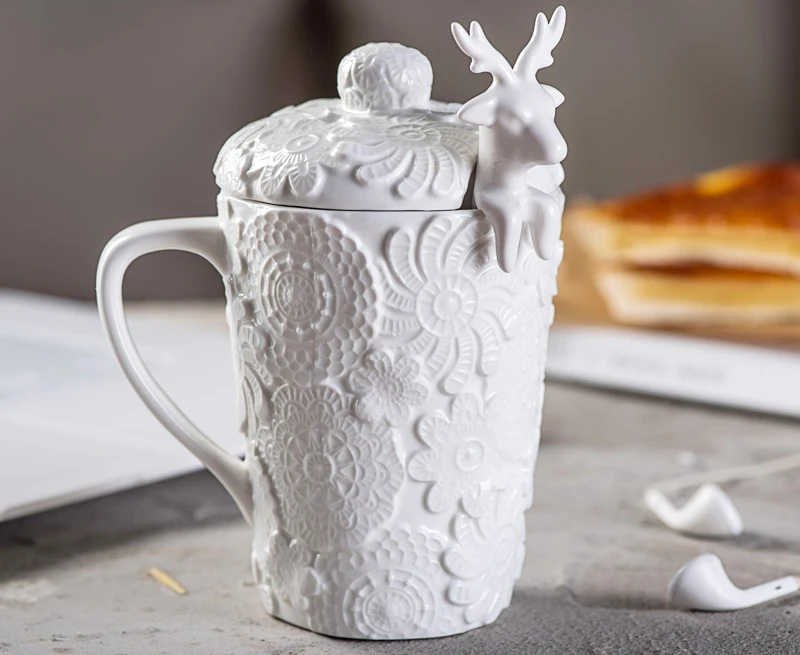 

Кружка в скандинавском стиле, креативный домашний декор, кружка с крышкой, ложкой, лось, керамическая парная чашка, индивидуальный тренд, дл...