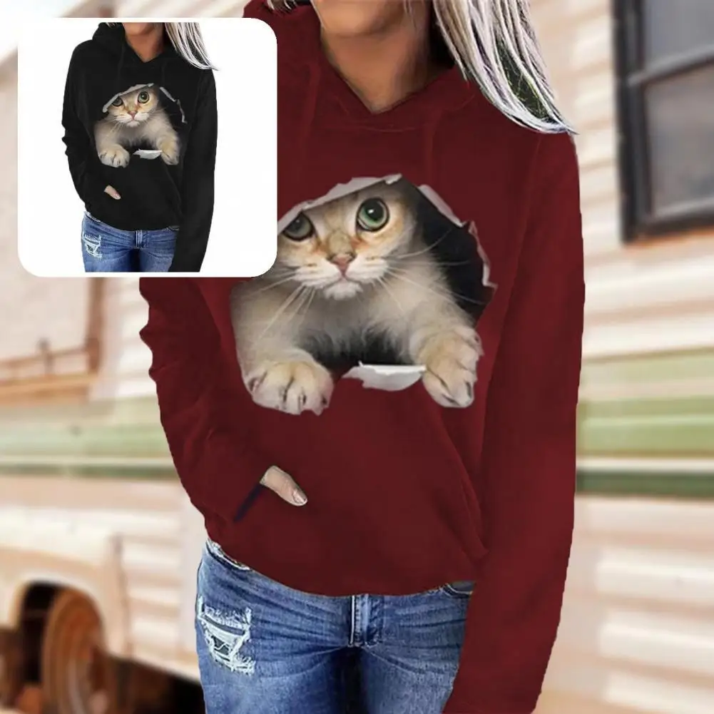 

Temperament Casual Loose-fitting Warm Hoodie Female Pullover Animal Pattern for Fitness