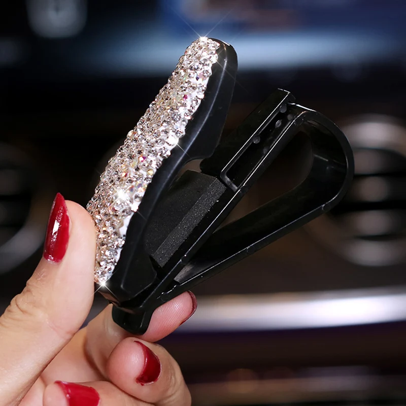 

1X Car Vehicle Sun Visor Sunglasses Eyeglasses Glasses Holder Credit Card Package ID Storage Bag with Diamond Hand-Made