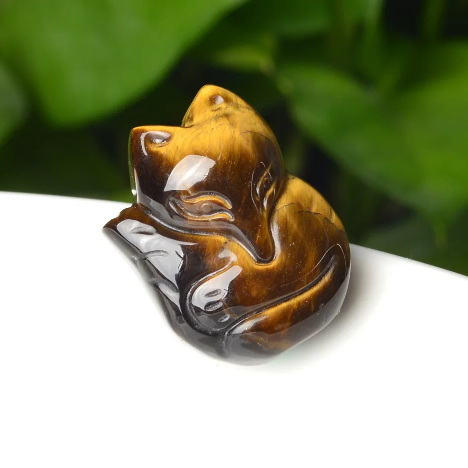 Natural Tigereye Stone Jade Fox Pendant Necklace Charm Jewellery Fashion Accessories Hand-Carved Man Woman Luck Amulet Gifts | Украшения и
