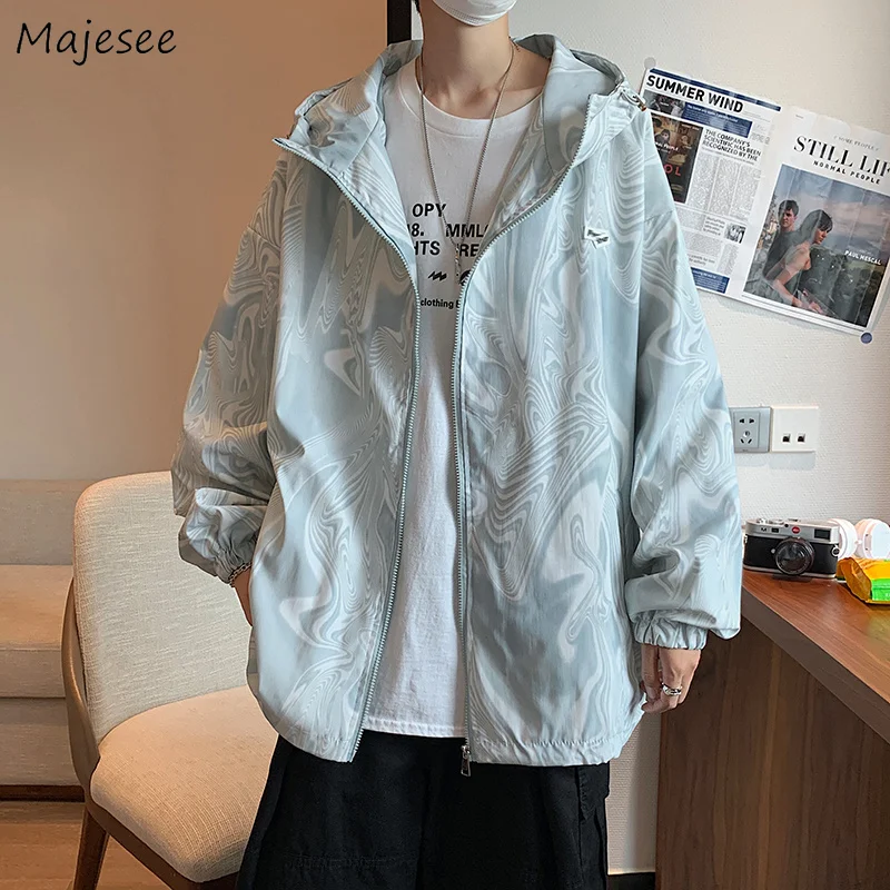 

Gradient Color Jackets Men Hooded Zipper Sun-proof Harajuku BF Loose Casual Fashion Mens Clothing Outwear All-match Streetwear