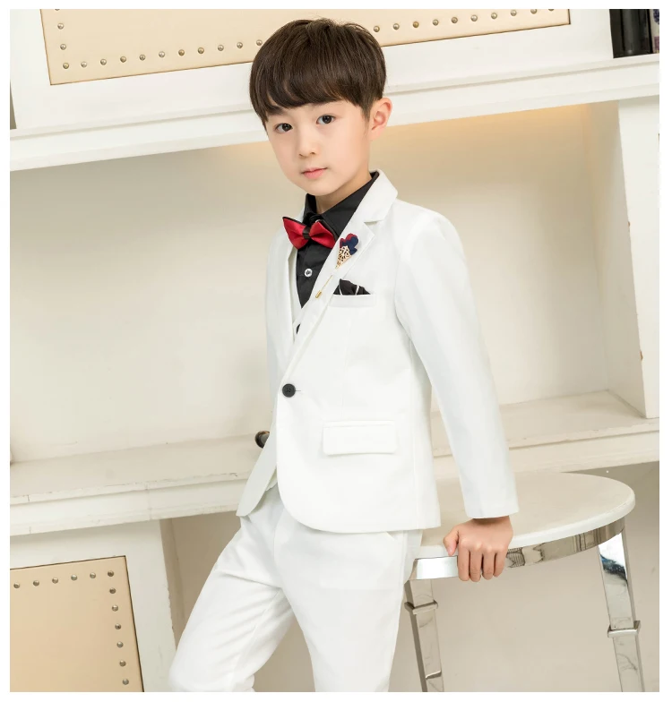 White 3PCS Детские костюмы для мальчиков; черные блейзеры; торжественные смокинги для свадьбы; праздничная одежда для подростков; одежда для малышей; блейзер с цветочным узором для мальчиков; костюм - Цвет: White 3PCS