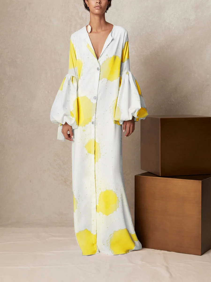 GETSRING женское платье Ретро стиль винтажное v образный вырез рукав фонарик в