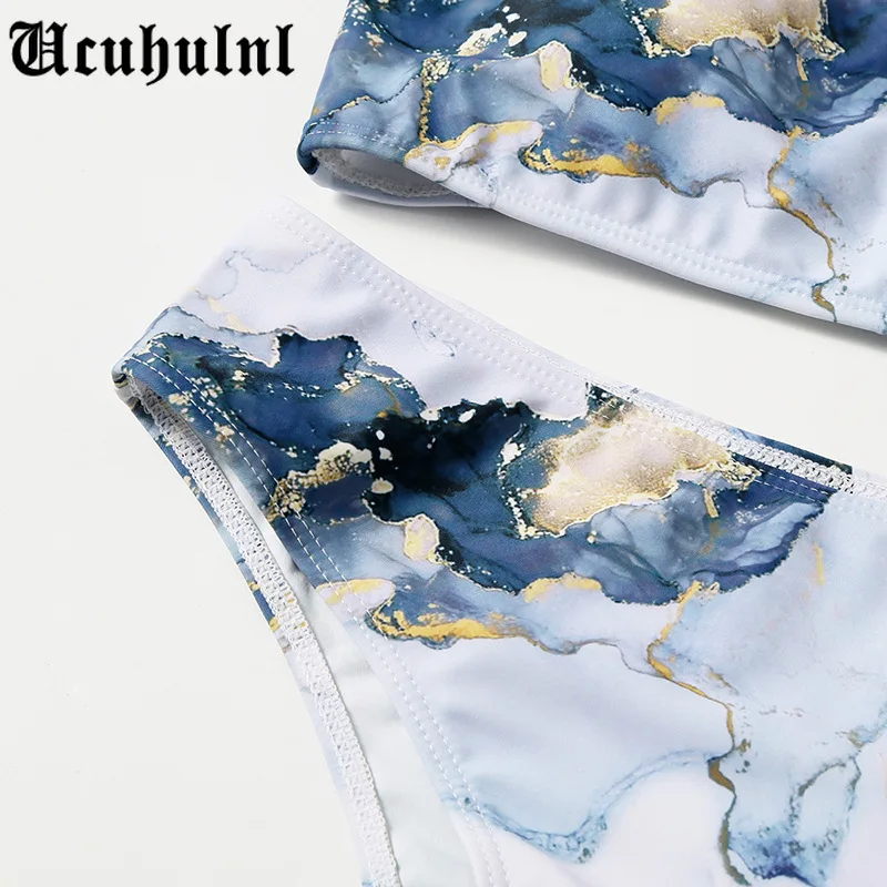 

2021 High-end New Style European Style and Printed Sports Tube Top Bikini Sexy Female Swimsuit High Waist Swimwear Beachwear