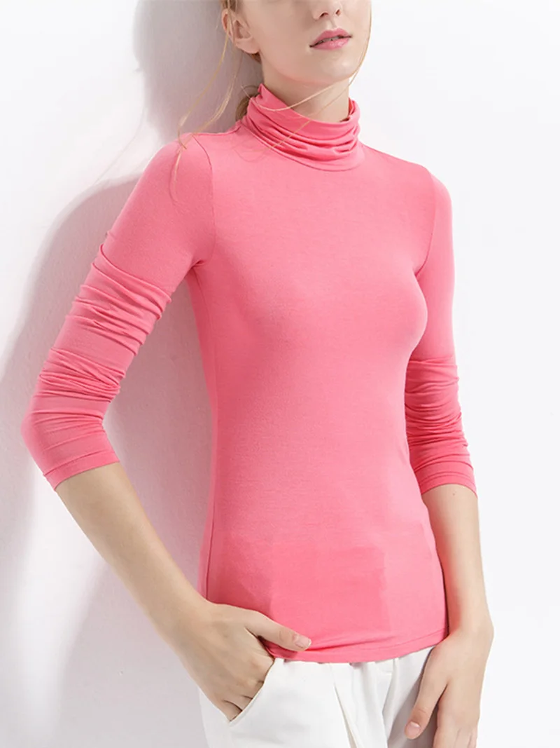 

Solid Color Turtleneck Long Sleeves Casual Shirt Spring Summer Women Hot Chic Bodycon Tops Ladies Outfits S-6XL