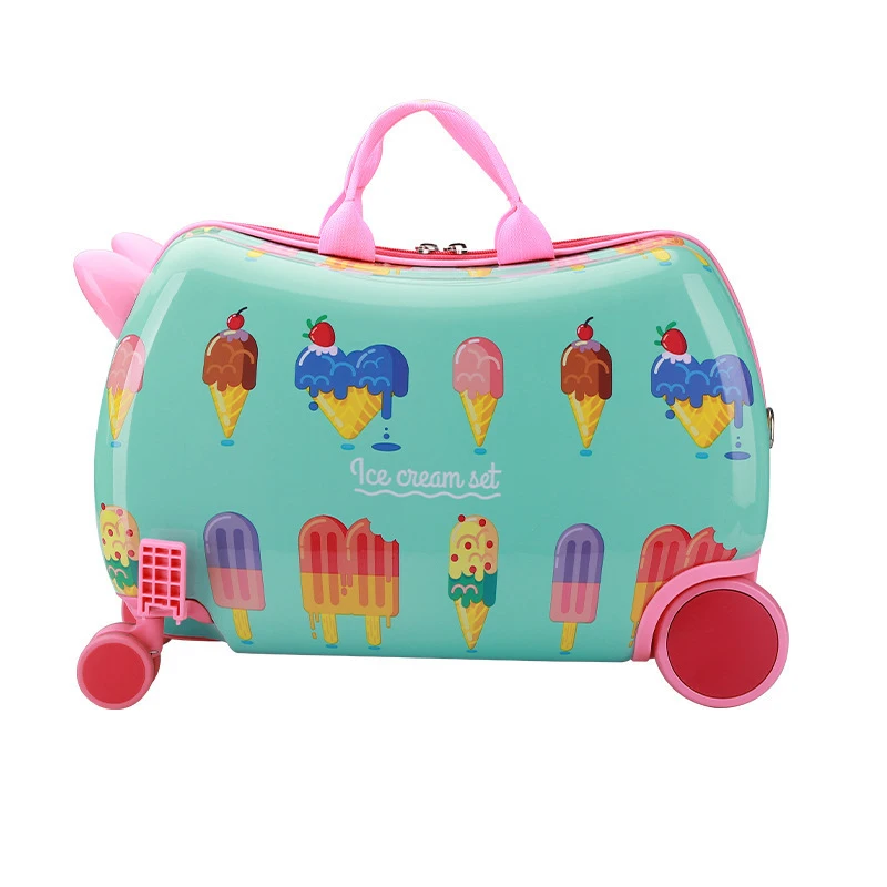 Child Creative Luggage Travel Suitcase Can Sit to Car Toy Trolley Case Cute Check kids Drag Box Boy and Girl Universal