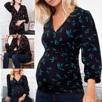pregnant womens clothing blouses for pregnant women pregnant nusring maternity v neck long sleeve ruffles printed blouse tops
