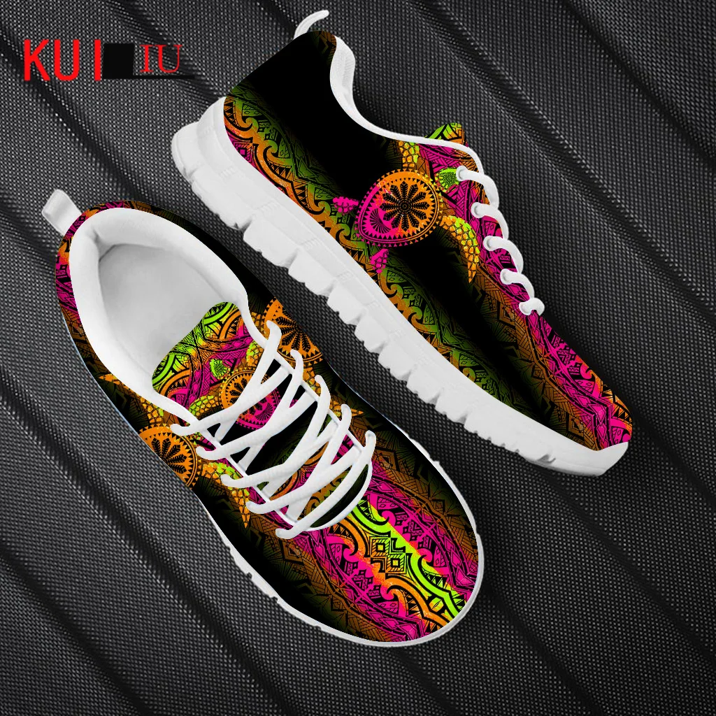 

KUILIU Women Flat Sneakers Polynesian Tribe Turtle Printed Breathable Shoes Lady Outdoor Air Mesh Footwear Zapatos De Mujer