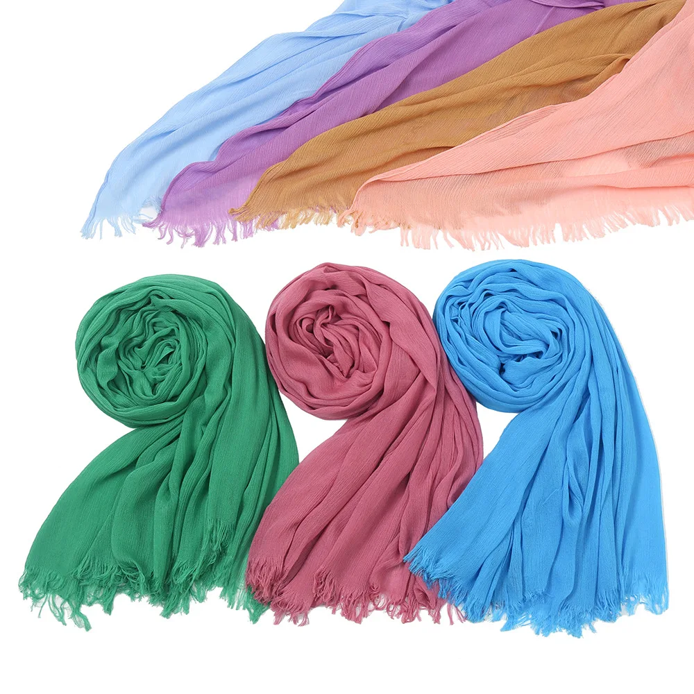 

78.7"X33.4" Big Size Muslim Hijabs Shawl Autumn New Fringe Plain Color Scarves Women Wrap Chic Islamic Headwrap Soft Headscarf