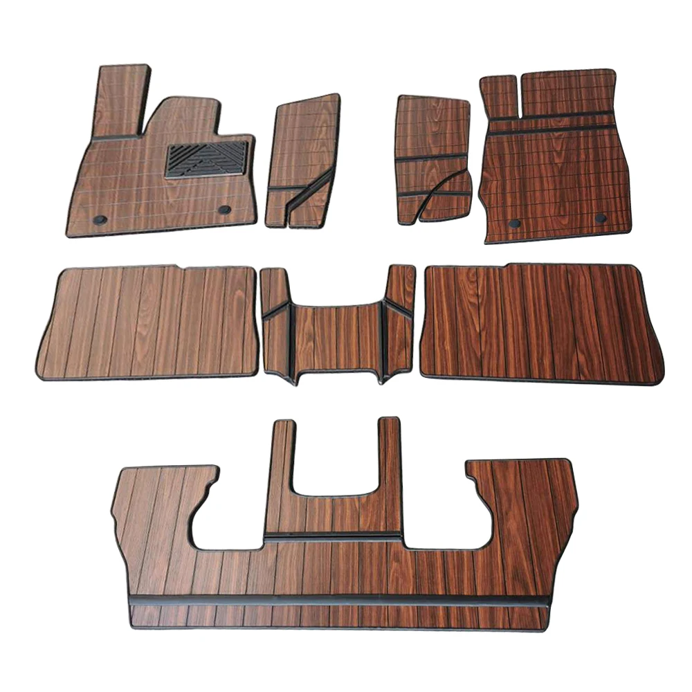 

For Lincoln Aviator 2019-2021 Car Accessories Floor Mats 7 Seats All Set Synthetic Wood Tray Wooden Pad Foot Mat Carpets