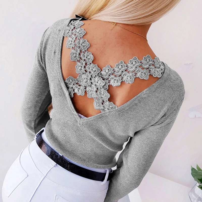 Сексуальная Женская Осенняя футболка с длинным рукавом круглым вырезом