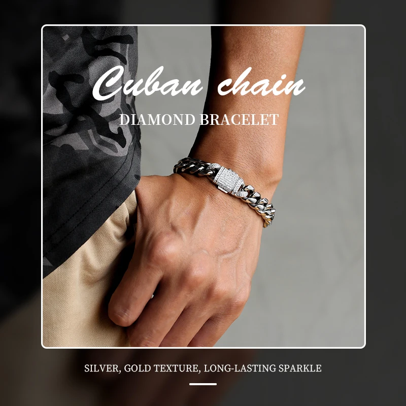 2022 novo hip hop jóias moda miami cubana corrente pulseira dos homens iced para fora diamante pulseira presente para o homem pulseira