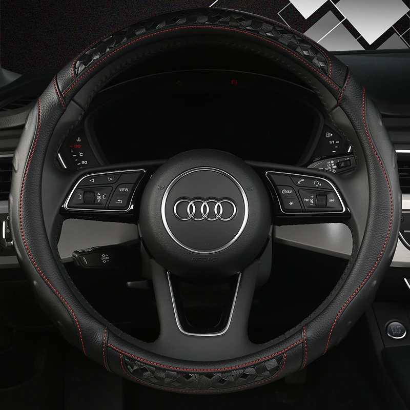 

38cm Carbon Fiber+Leather Sport Car Steering Wheel Cover Non-slip for Audi A1 8X A2 A3 A4 A5 A6 Avant Auto Accessories