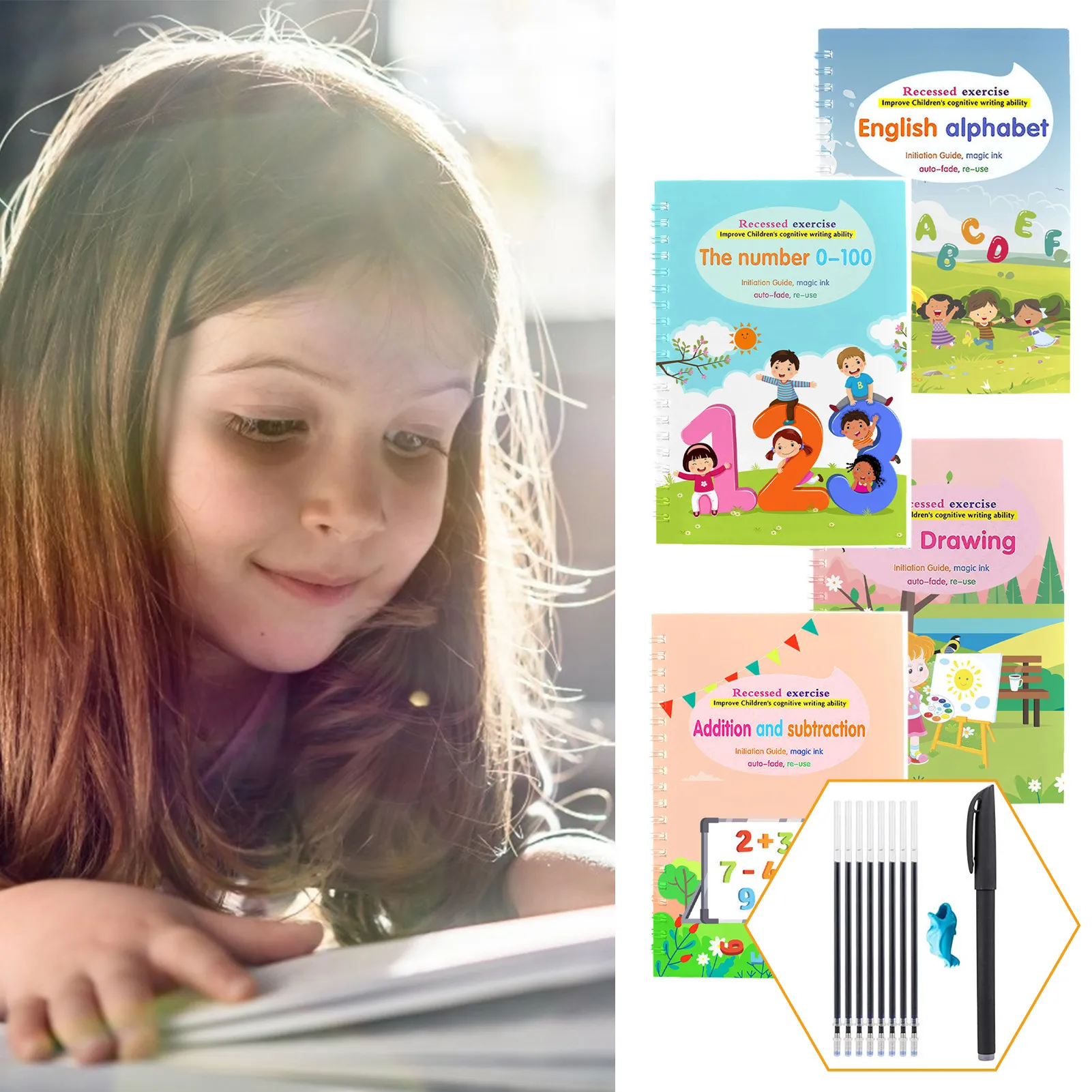 

NEW Baby Magic Practice Copybook Toys Children's Fun Drawing Handwriting Tracing 3D English Calligraphy Number Lettering Book