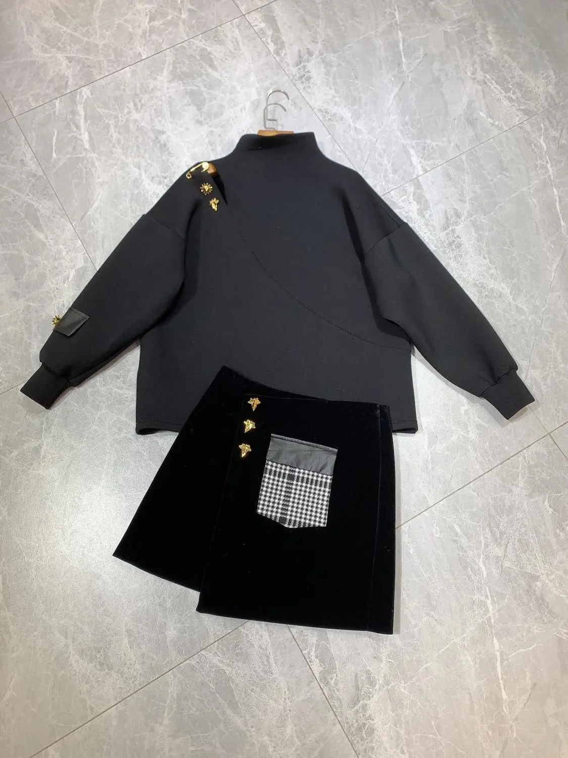 2020 мода полиэстер Повседневный Новый черный женский комплект куртка длинное