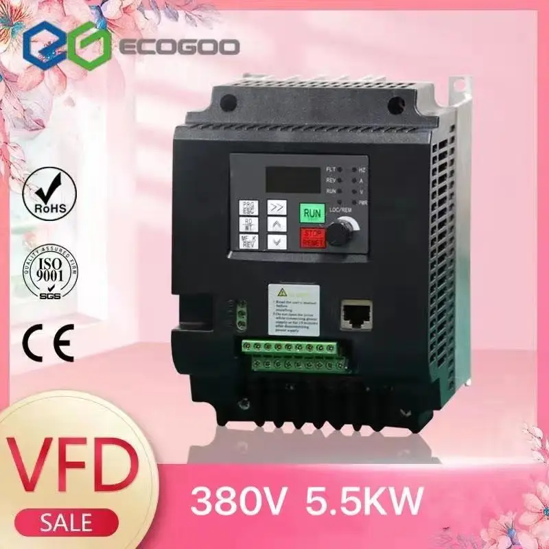 5.5KW/4KW 380V VFD Frequency Inverter 3 Phase Input 3Phase Triphase Output Motor Speed Control Frequency Drive Converter 50/60Hz