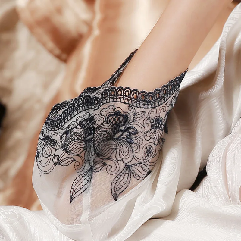 Для женщин шелковые халаты 100% натуральный 19 мм шелк сексуальный кружевной халат